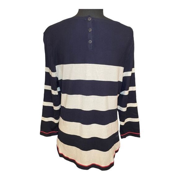 Talbots Preppy Striped Sweater | Navy & Cream | Size M Fall Classic - Picture 3 of 9